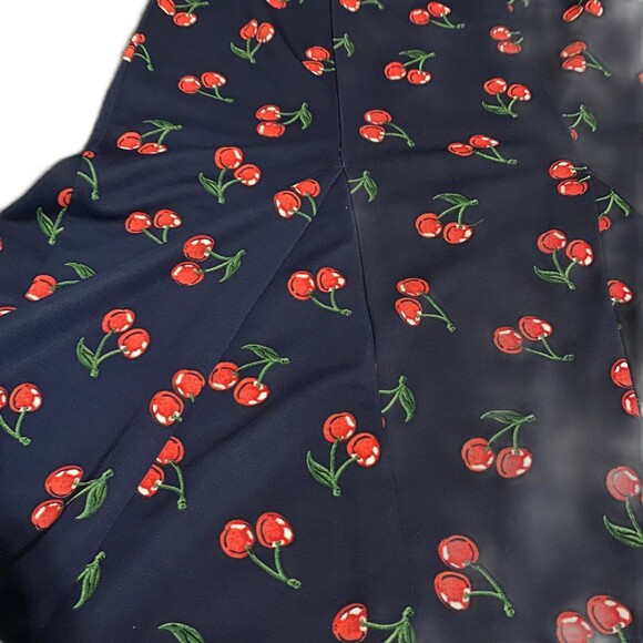 Talbots Retro Inspired Fit and Flare Navy Blue Cherry All Over Print Skirt, Sz 4 - Picture 3 of 10